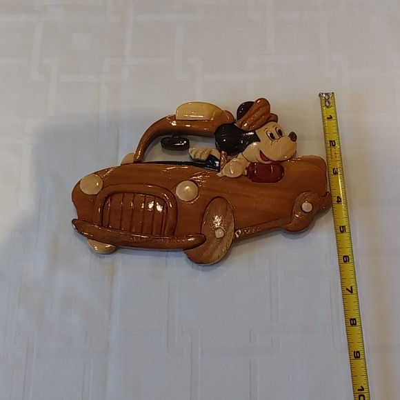 Wood Intarsia Mickey Mouse Driving a Car - Picture 3 of 4